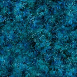 108″ Queen Gardens Dark Navy and Medium Teal